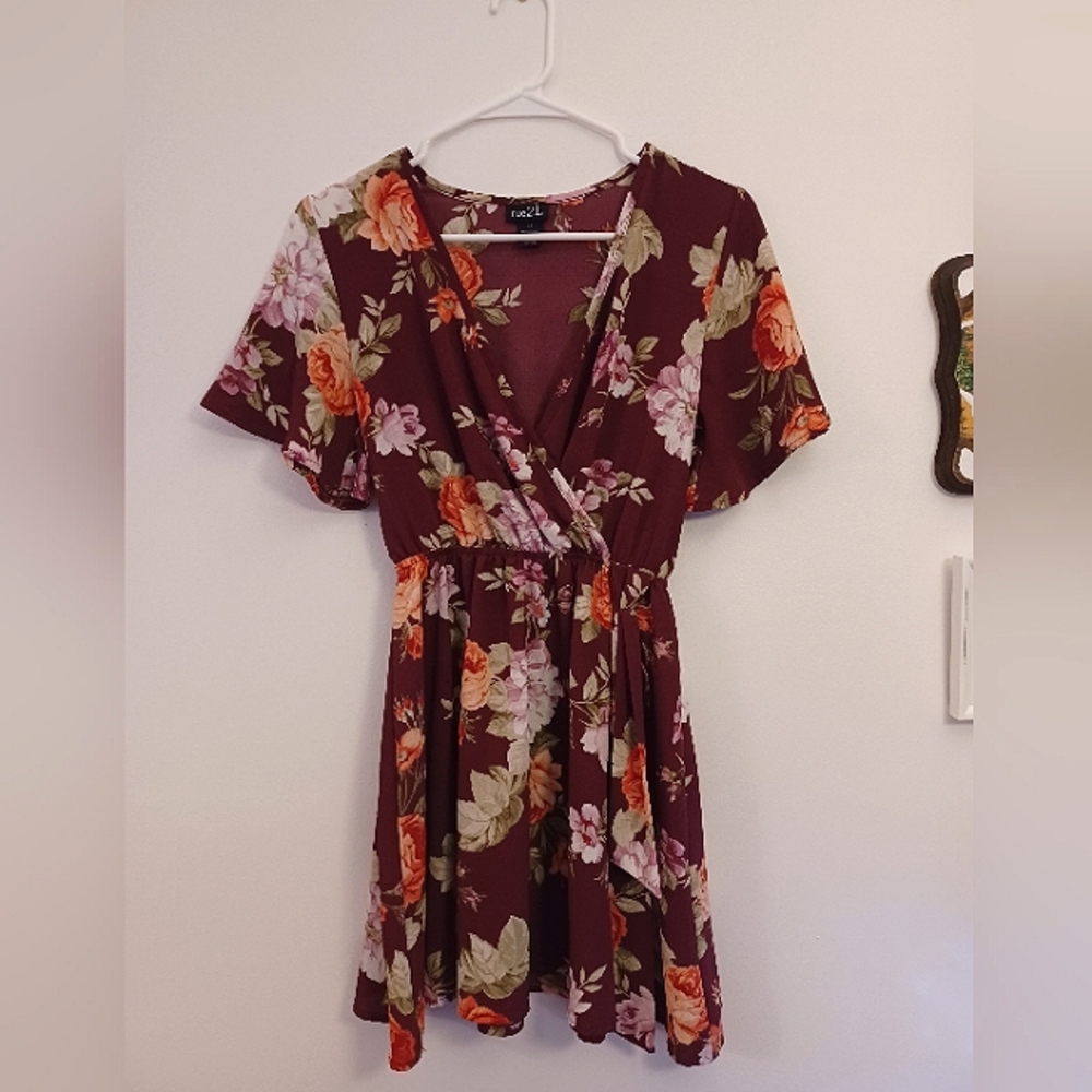 Rue21 Burgundy Floral Wrap Mini Dress